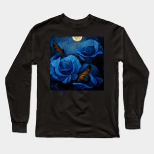 Butterfly at Blue Roses Long Sleeve T-Shirt